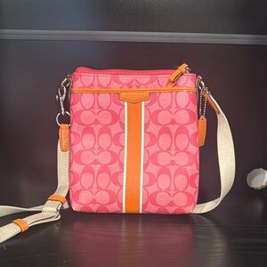 Coach Pink and Orange Crossbody Bag with Signature Monogram